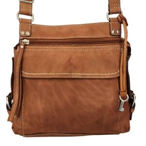 Fossil Tan Leather Crossbody with Front Flap Pocket